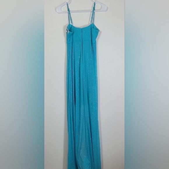 Y2K B Darlin Sparkly Teal Prom Dress XS/S Glitter Fairycore Jewel Gown 0/2 90s - Picture 5 of 10